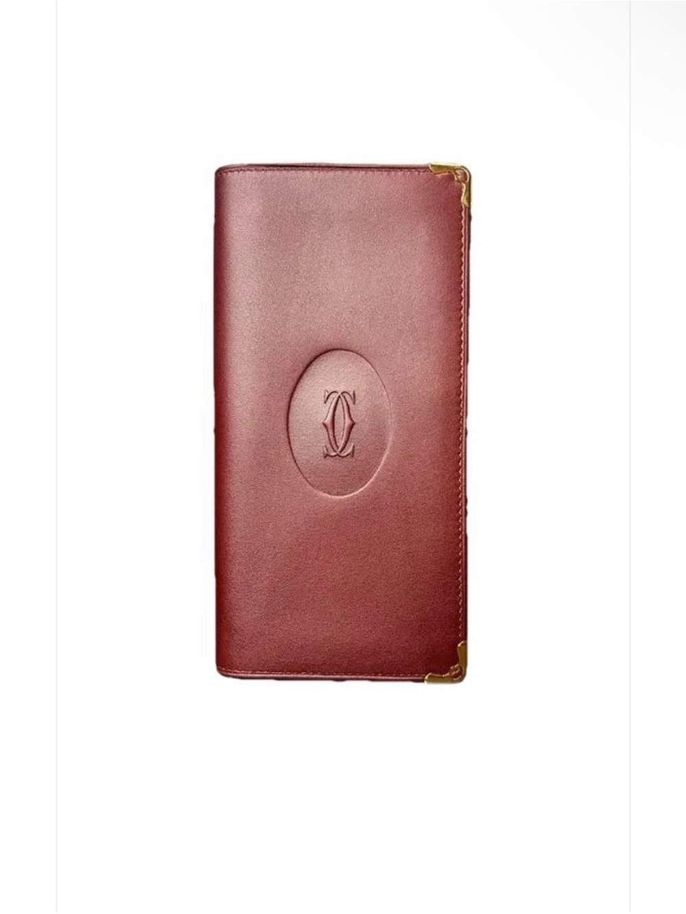 Cartier Burgundy Leather Long Wallet with Gold Corner Trim